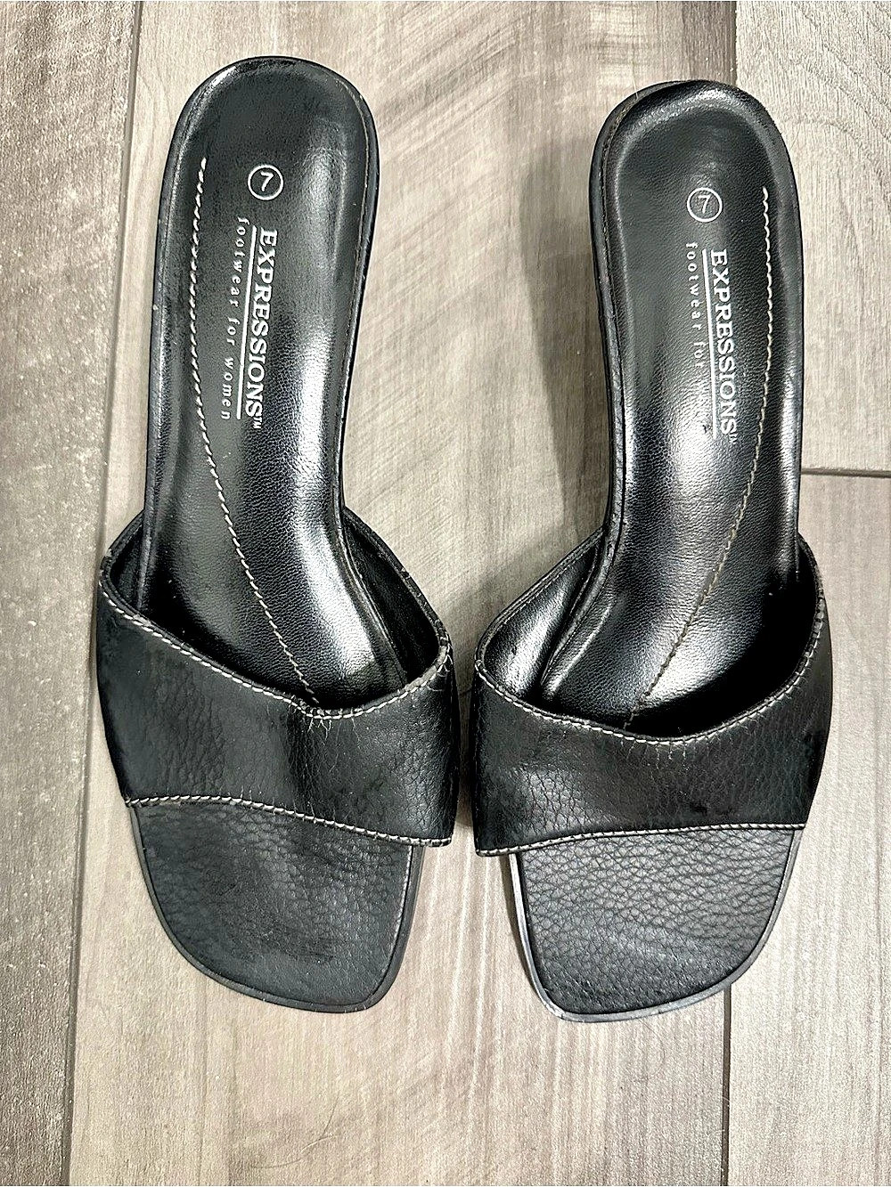 Expressions Black Slide Sandals Size 7